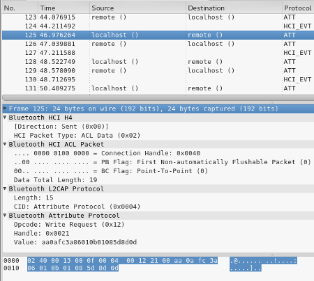 Example of BLE command with wireshark